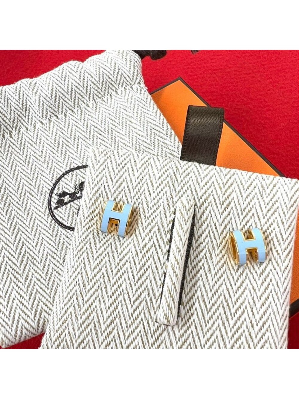 Hermes Mini Pop H Earrings Gold Blue